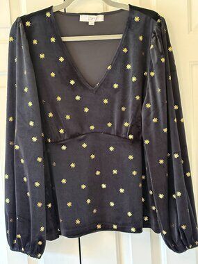 NWOT LOFT Black Velvet Celestial Gold Starburst Popover  Blouse Sz XL
